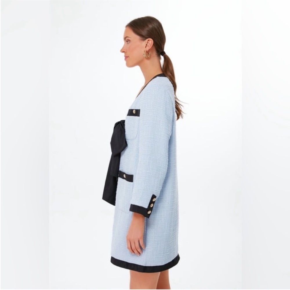 Tuckernuck Pomander Place Dress Coco Mini Bow in Light Blue Tweed - Picture 2 of 6